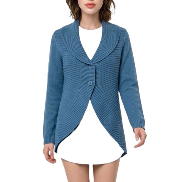 Motto Sweaters - Women’s Motto Blue Shawl Collar Cardigan Sweater Size S Acrylic Wool